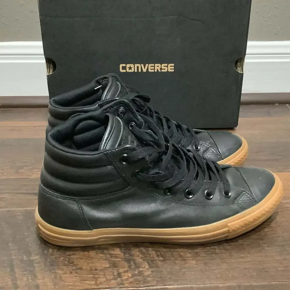 Converse Chuck Taylor All Star High Street Leather Sneakers 9.5 Black/Gum